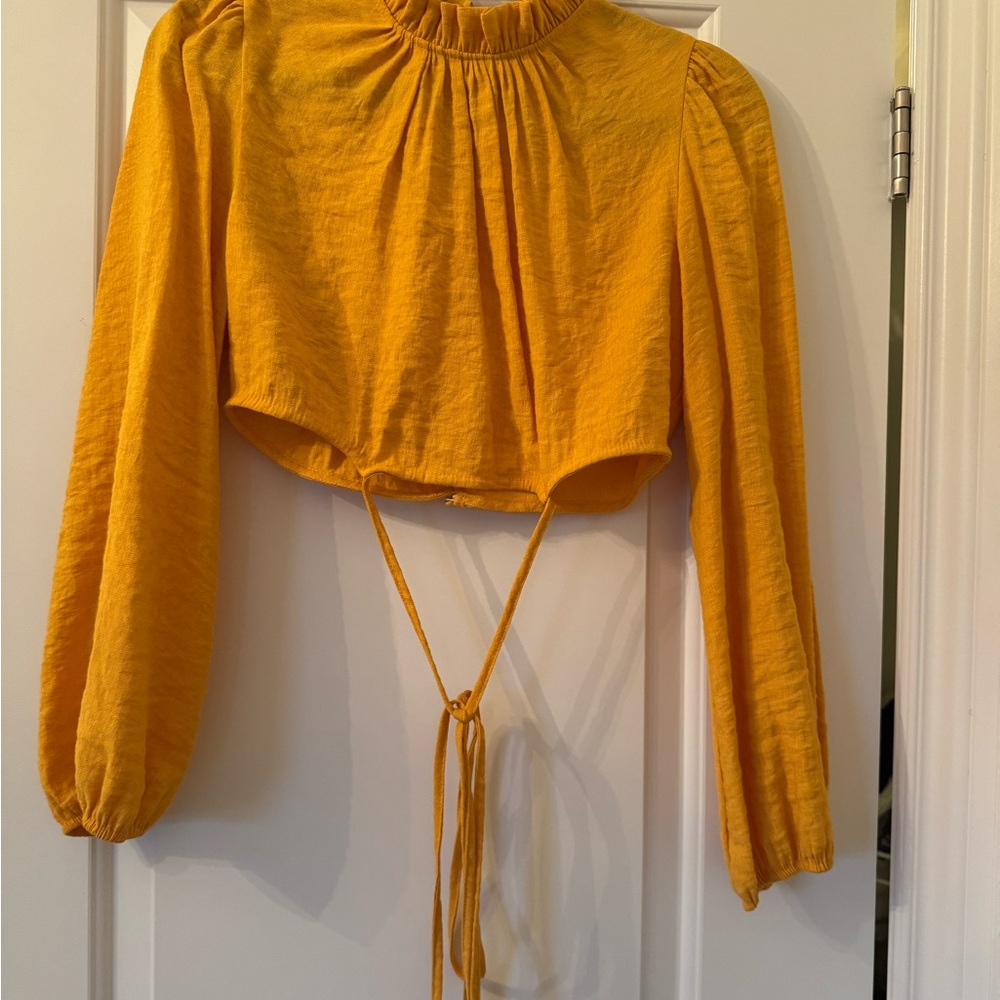 River Island Gold Ruched Crop Blouse